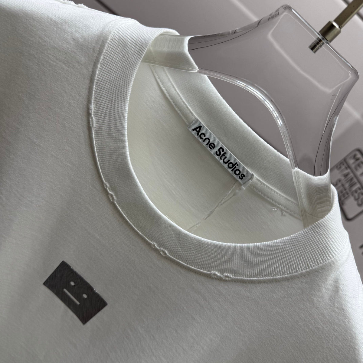 Acne Studios Square Patch‑Detail Distressed‑Trim Crew‑Neck Short‑Sleeve T‑Shirt